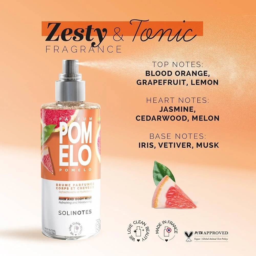 Solinotes Pomelo Hair & Body Mist | Alcohol-Free, Cruelty-Free (8.45 fl oz)